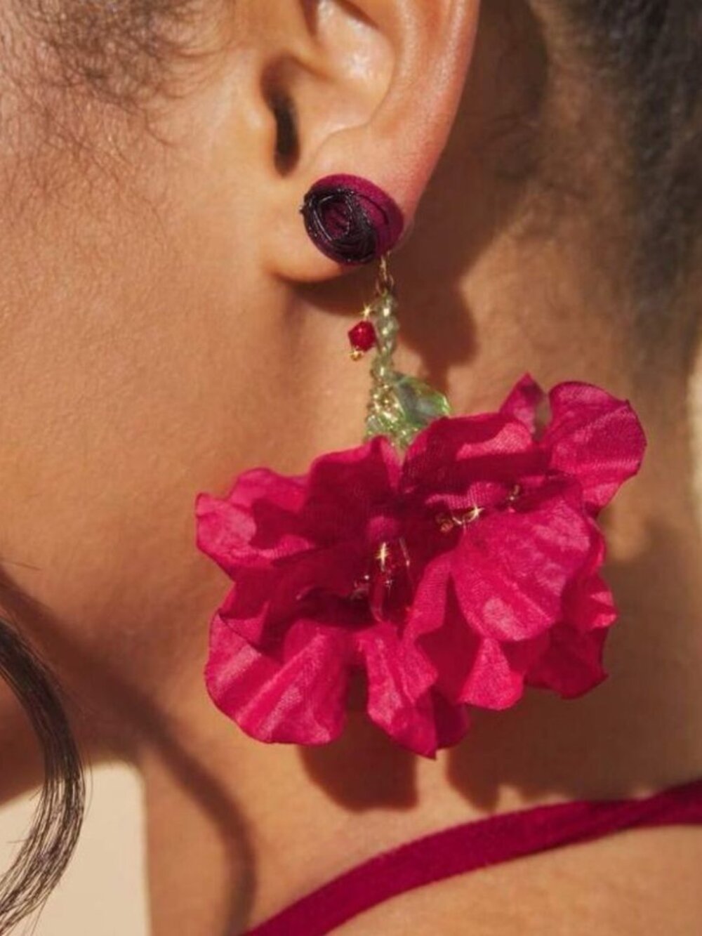 BohemianredroseflowerdropearringsN146